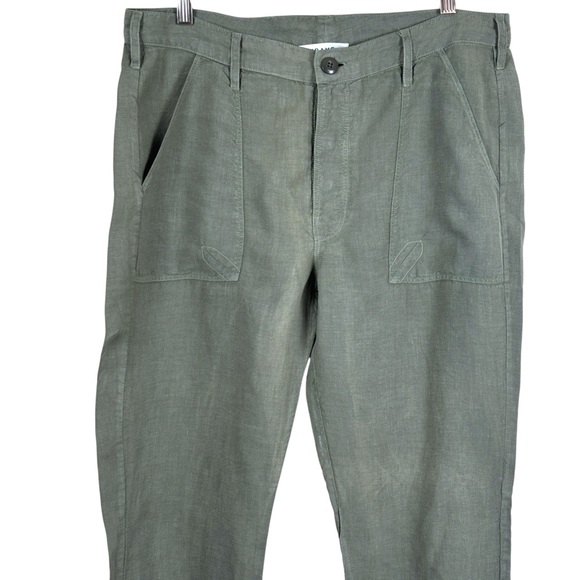 Frame Le Beau 100% Linen Military Green Cropped Pants Button Fly - Picture 3 of 15